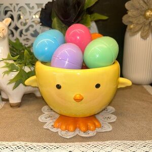 Hallmark Vintage Easter decor yellow chick bowl candy dish basket planter 7"x5"